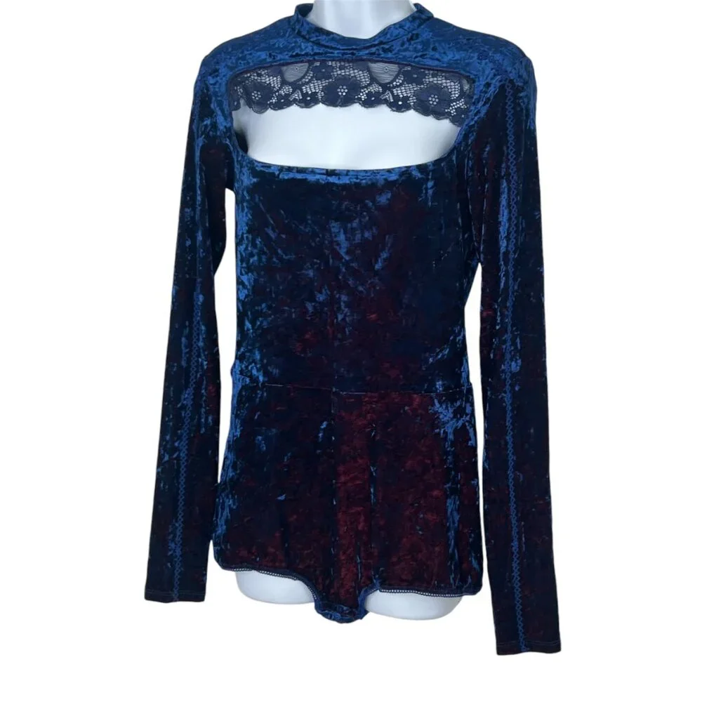 We Are HAH Hot as Hell Crushed Velvet Long sleeve Saffire&Ruby lace NWT M Whimsy
